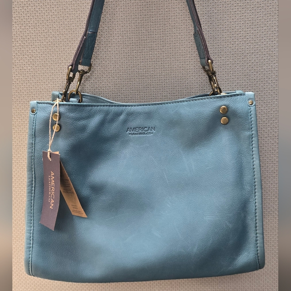 NWT American Leather Co Lenox Triple Entry Satchel Bag Sold Out Color Deep Lake